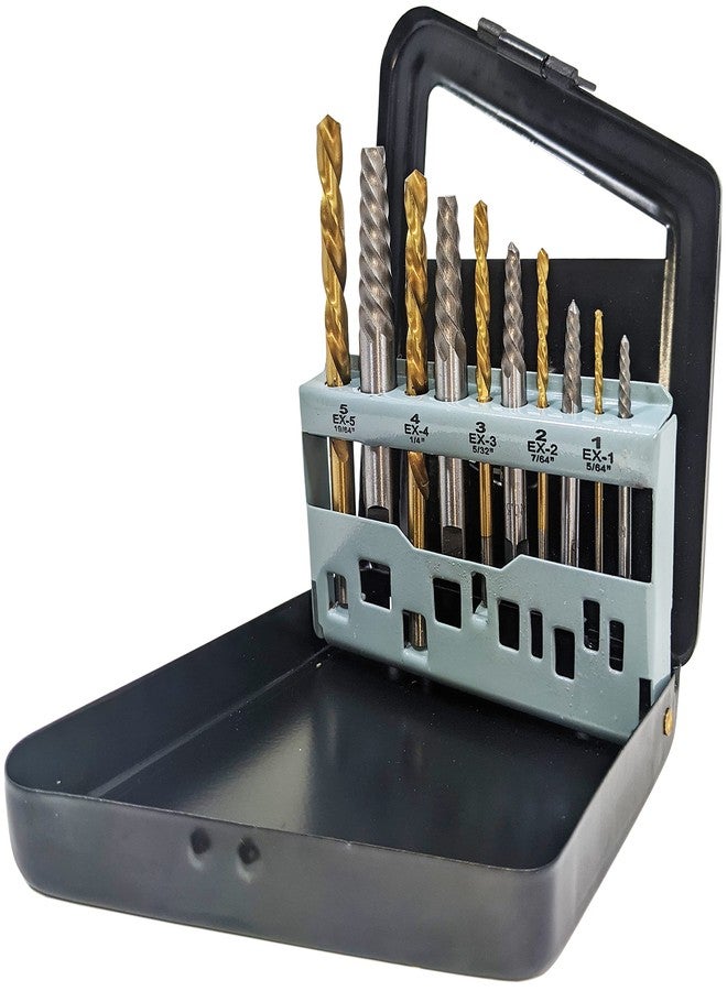 EX ELECTRONIX EXPRESS 10 Piece Screw Extractor and Left Hand Drill Bit Set, Easily Remove Stripped Screws and Damaged Bolts, Includes 5 HSS Left-Hand Drill Bits, 5 GCr15 Extractors, Metal Case - EX ELECTRONIX EXPRESS - Image 1