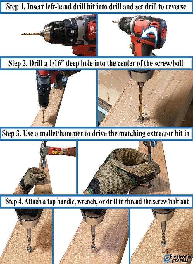 EX ELECTRONIX EXPRESS 10 Piece Screw Extractor and Left Hand Drill Bit Set, Easily Remove Stripped Screws and Damaged Bolts, Includes 5 HSS Left-Hand Drill Bits, 5 GCr15 Extractors, Metal Case - EX ELECTRONIX EXPRESS - Image 2