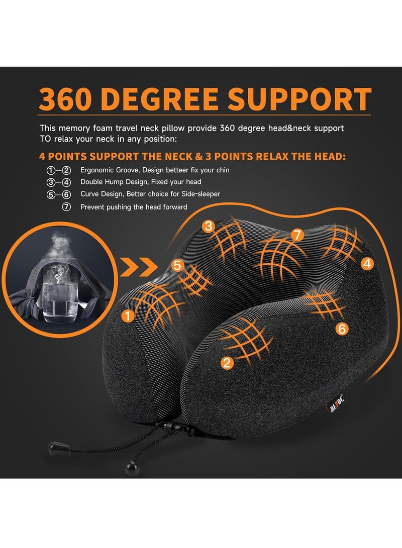 MIXDE Travel Pillow 100% Pure Memory Foam Neck Pillow  Comfortable & Breathable Cover, Machine Washable, Airplane Travel Kit with 3D Contoured Eye Masks, Earplugs, and Luxury Bag, Standard - Image 3