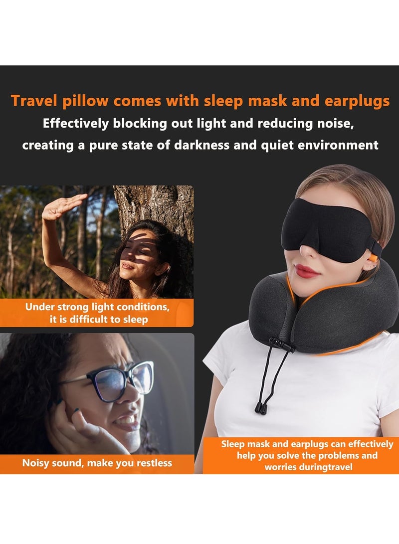 MIXDE Travel Pillow 100% Pure Memory Foam Neck Pillow  Comfortable & Breathable Cover, Machine Washable, Airplane Travel Kit with 3D Contoured Eye Masks, Earplugs, and Luxury Bag, Standard - Image 2