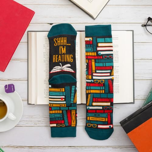 Lavley Book and Reading Socks for Adults - Funny Gifts for Reader - Unisex for Men and Women, One Size (US, Alpha, One Size, Regular, Regular, Shhh I'm Reading) - Image 5