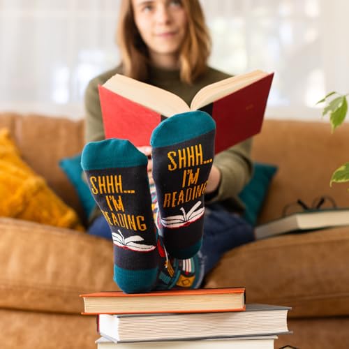 Lavley Book and Reading Socks for Adults - Funny Gifts for Reader - Unisex for Men and Women, One Size (US, Alpha, One Size, Regular, Regular, Shhh I'm Reading) - Image 4