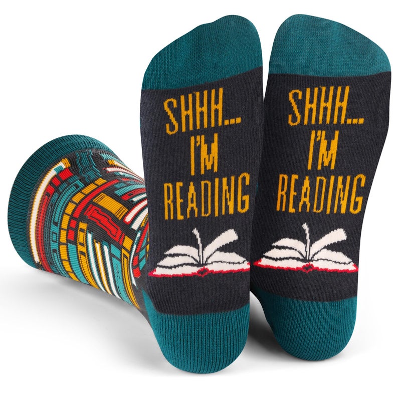 Lavley Book and Reading Socks for Adults - Funny Gifts for Reader - Unisex for Men and Women, One Size (US, Alpha, One Size, Regular, Regular, Shhh I'm Reading) - Image 2