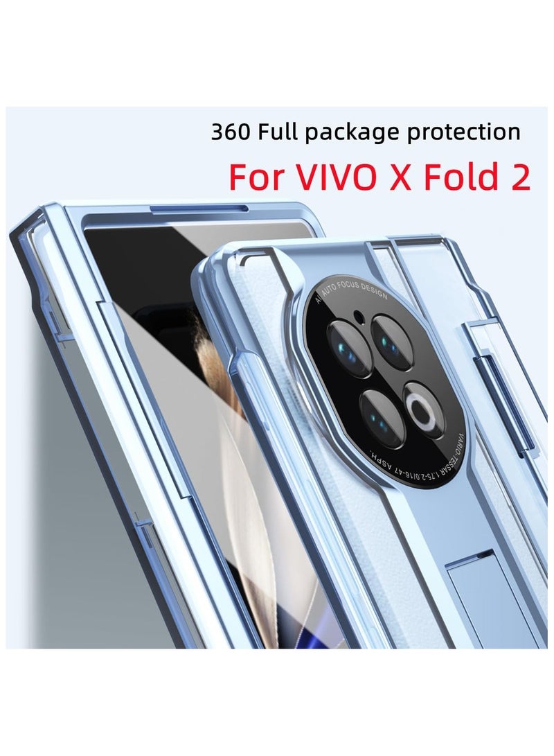 general Compatible with Vivo X Fold 2 Clear Case with Flat Hinge Protection, All-inclusive Cover Built in Screen Protector Metal Camera Lens Protector Kickstand Slim PC Case - Image 2