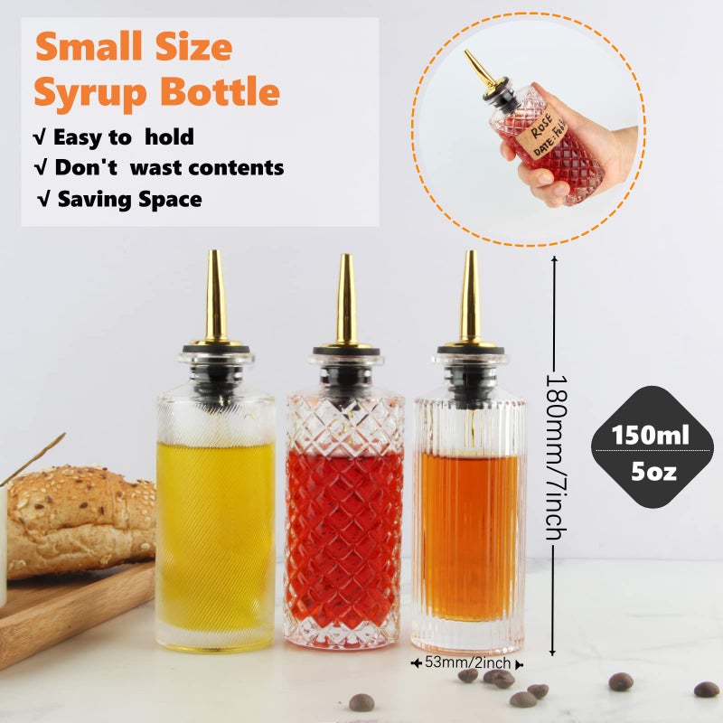 Shining Craft Syrup Dispenser Bottles Set 3 Packs 5 OZ Simple Small Syrup Bottles Set with Upgrade Metal Pour Spout SC057 (3 Pack) - Image 3