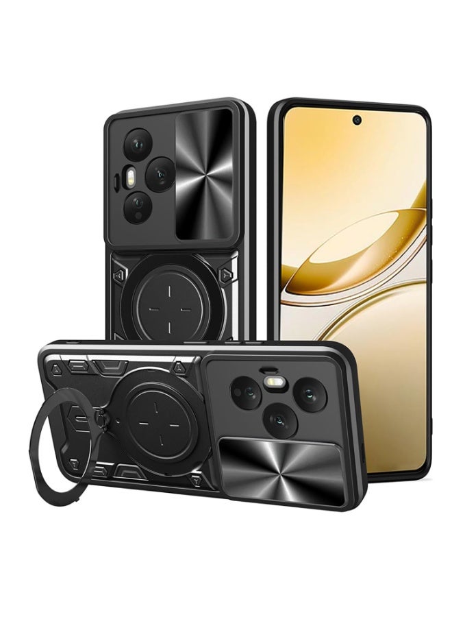 general Case for HONOR 400 Pro 5G, Advanced Metal Texture Hard PC + Soft Matte Silicone TPU Bumper Shockproof Cover, with Ring Kickstand and Slide Camera Cover - Image 1