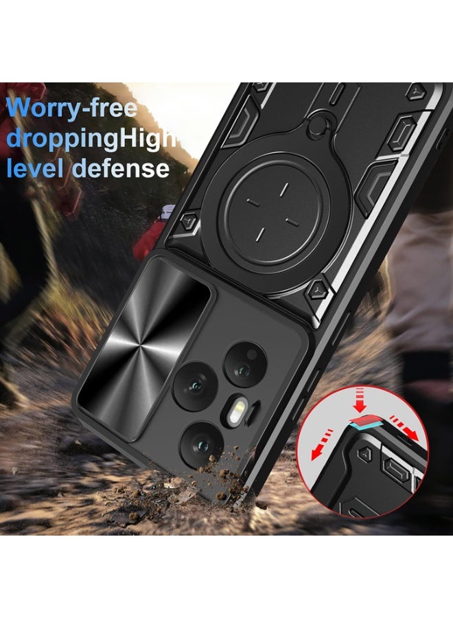 general Case for HONOR 400 Pro 5G, Advanced Metal Texture Hard PC + Soft Matte Silicone TPU Bumper Shockproof Cover, with Ring Kickstand and Slide Camera Cover - Image 3
