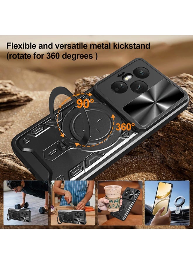 general Case for HONOR 400 Pro 5G, Advanced Metal Texture Hard PC + Soft Matte Silicone TPU Bumper Shockproof Cover, with Ring Kickstand and Slide Camera Cover - Image 5