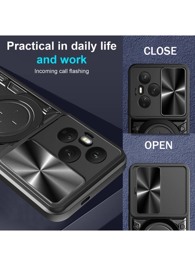general Case for HONOR 400 Pro 5G, Advanced Metal Texture Hard PC + Soft Matte Silicone TPU Bumper Shockproof Cover, with Ring Kickstand and Slide Camera Cover - Image 2