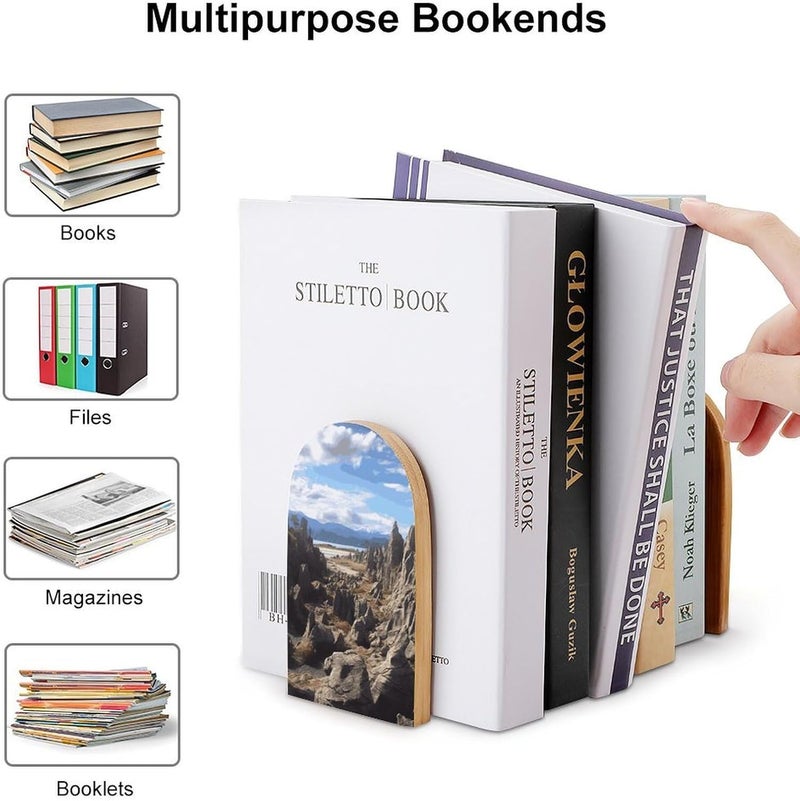 Rocks Scenic Bookends 1 Pair Solid Natural Wooden Book Ends, Duty Cute Book Stoppers, Decorative Book Holders for Home Office Desk Shelf, Perfect for Students, Book Lovers - Image 3