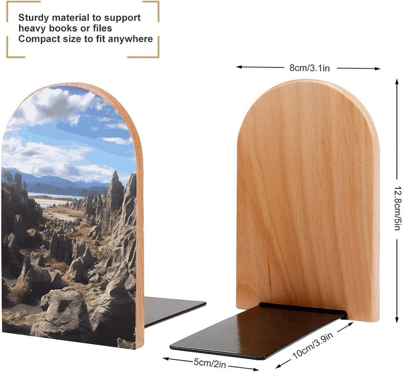 Rocks Scenic Bookends 1 Pair Solid Natural Wooden Book Ends, Duty Cute Book Stoppers, Decorative Book Holders for Home Office Desk Shelf, Perfect for Students, Book Lovers - Image 2