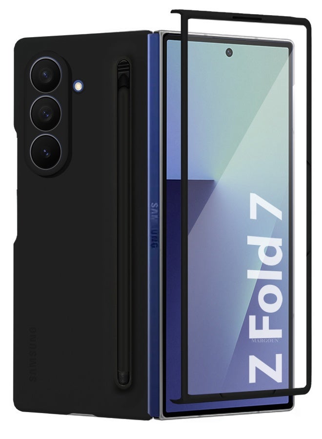 Case Cover and S Pen for Samsung Galaxy Z Fold 7, Slim Case with Built-in Compact S Pen, Holder and Storage Slot for Pen - Black - Image 4