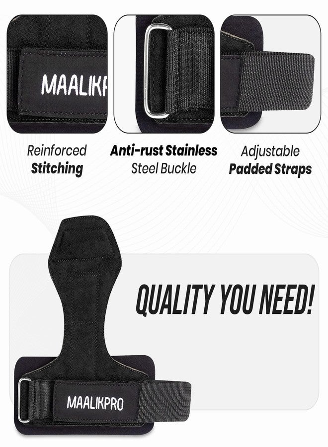 MAALIKPRO Leather Weightlifting Wrist Straps | Staps for Powerlifting | Deadlifting (Black) - Image 3