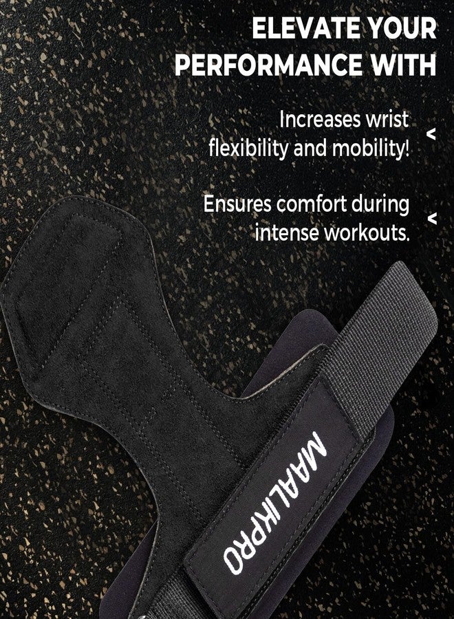 MAALIKPRO Leather Weightlifting Wrist Straps | Staps for Powerlifting | Deadlifting (Black) - Image 4