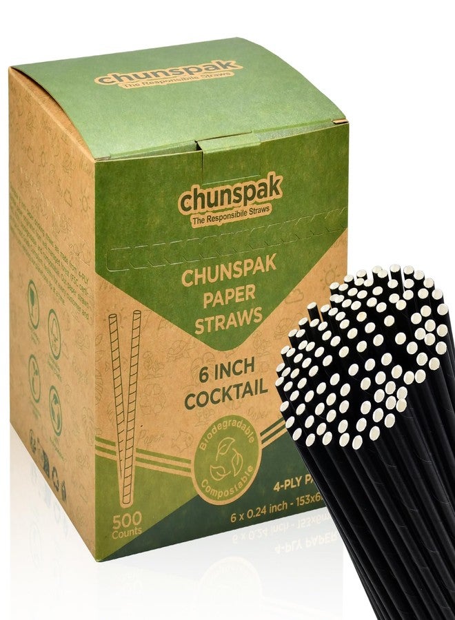 Chunspak Disposable 6 inch Short Paper Drinking Straws, Black Cocktail Straws 500 Counts, 0.24" Diameter - 4 PLY Thick Paper (Restaurant Quality) - Image 1