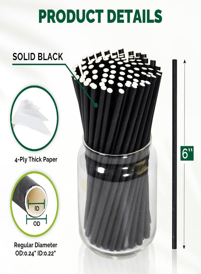 Chunspak Disposable 6 inch Short Paper Drinking Straws, Black Cocktail Straws 500 Counts, 0.24" Diameter - 4 PLY Thick Paper (Restaurant Quality) - Image 2