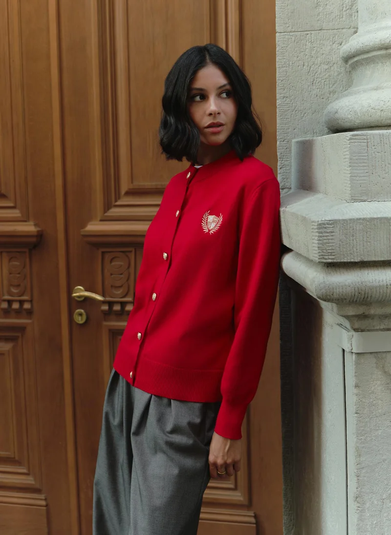 Lichi Cardigan with embroidery and golden buttons