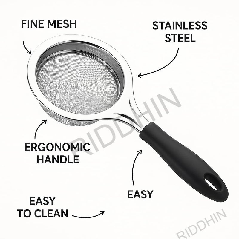 Riddhin Stainless Steel Tea Strainer - Multicolor Durable Tea & Juice Filter Channi with Handle & Fine Mesh | Multipurpose Sieve for Tea, Coffee, Juice & Liquids | Home, Kitchen & Restaurant Use - Image 2
