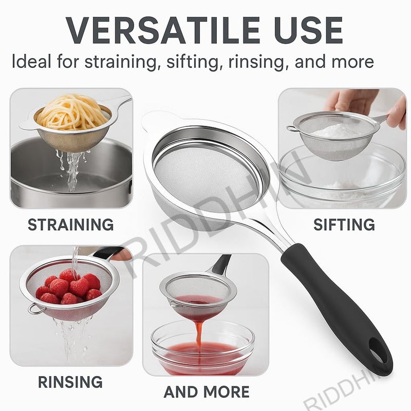 Riddhin Stainless Steel Tea Strainer - Multicolor Durable Tea & Juice Filter Channi with Handle & Fine Mesh | Multipurpose Sieve for Tea, Coffee, Juice & Liquids | Home, Kitchen & Restaurant Use - Image 5