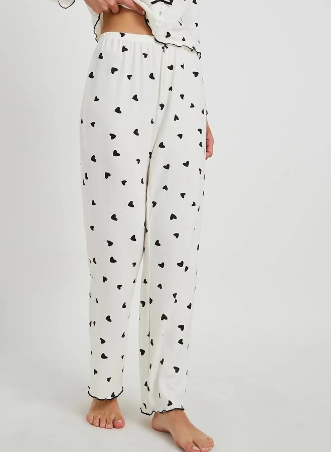 Take Two Take Two Printed Long Sleeve T-Shirt with Bow Detail and Pyjama Set
