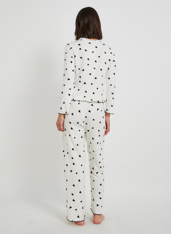 Take Two Printed Long Sleeve T-Shirt with Bow Detail and Pyjama Set - Image 4