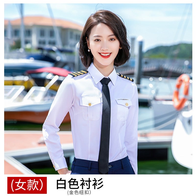 Long Sleeve Aviation Uniform Pilot Shirt (female railway button) white shirt 