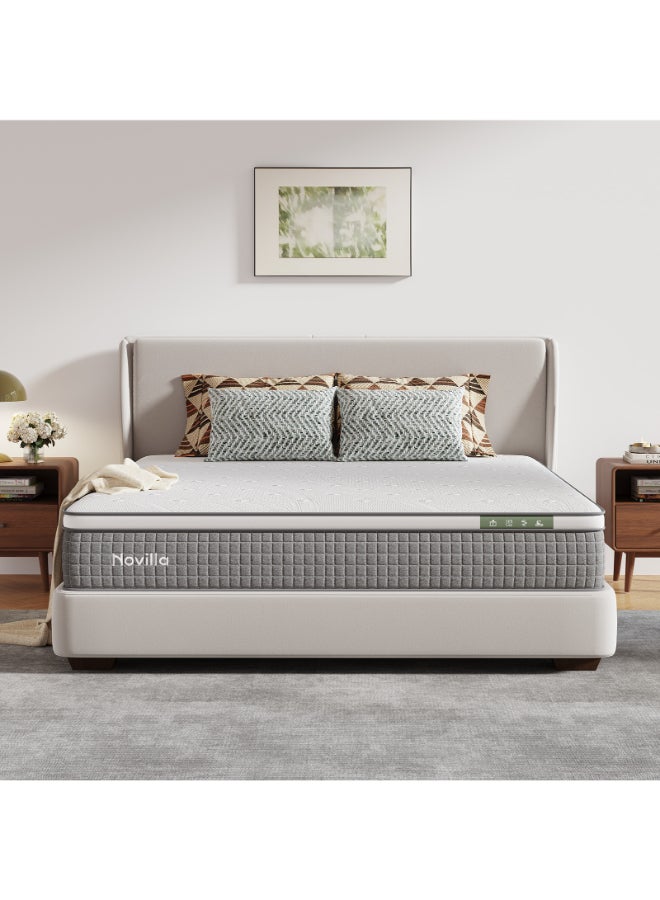 Novilla 25CM Mattress,Queen Size 160*200CM Hybrid Mattress with Cooling Gel Memory Foam, Pocketed Coils & Cool-Touch Nylon Cover for Motion Isolation CertiPUR-US Certified