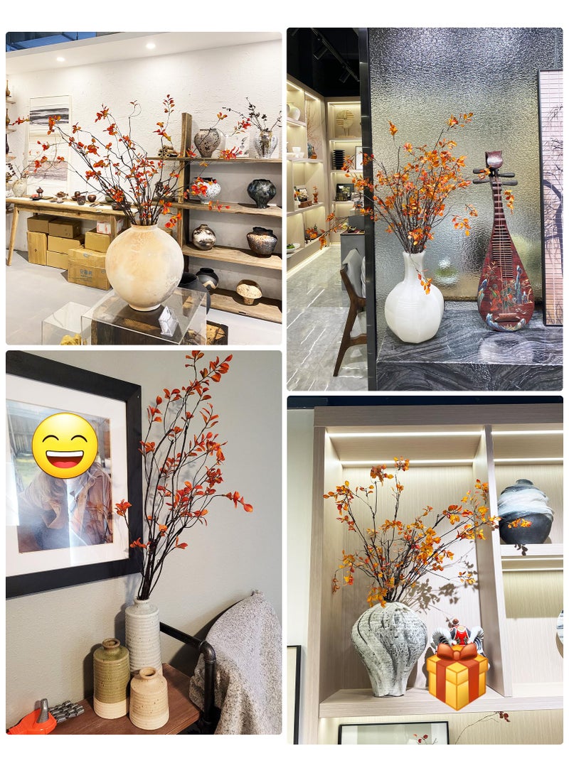 grtefhu 3Pcs 38.8"" Faux Fall Plant Stems and Branches for Vase Artificial Tree Branches and Twigs for Decoration (Orange Leaves & Brown Stem) - Image 5
