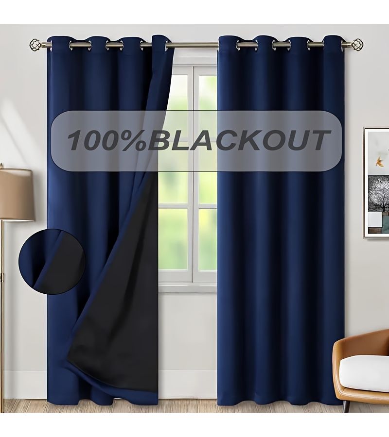 2 Piece 100 Percent Blackout Curtains Grommet Top Dark Blue 54x63 Inch Sun Protection Thermal Insulated Noise Reducing Curtains For Bedroom Living Room Dining Room Home Decor - Image 5