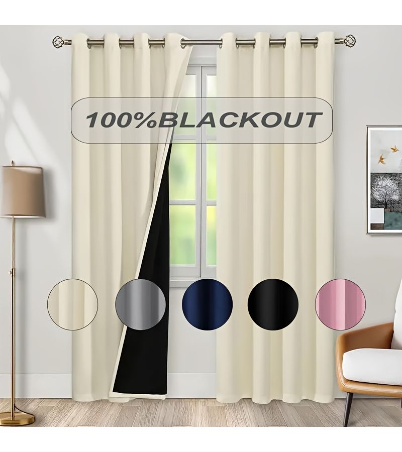 2 Piece 100 Percent Blackout Curtains Grommet Top Dark Blue 54x63 Inch Sun Protection Thermal Insulated Noise Reducing Curtains For Bedroom Living Room Dining Room Home Decor - Image 1
