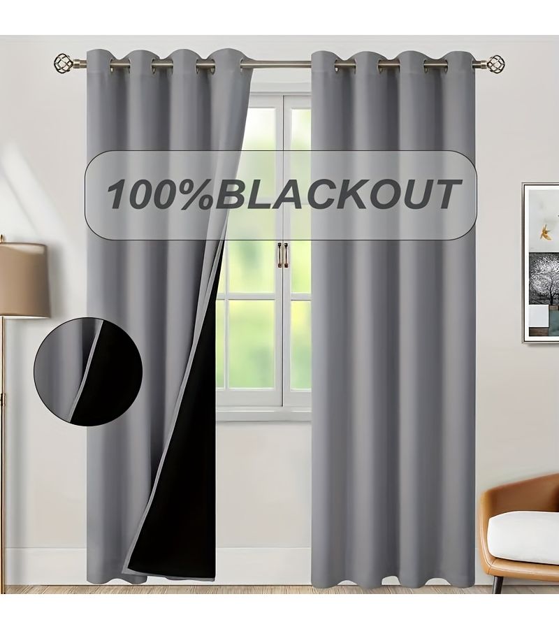 2 Piece 100 Percent Blackout Curtains Grommet Top Dark Blue 54x63 Inch Sun Protection Thermal Insulated Noise Reducing Curtains For Bedroom Living Room Dining Room Home Decor - Image 3