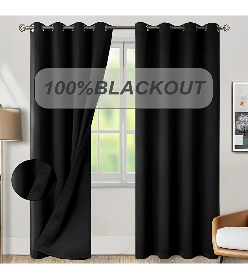 2 Piece 100 Percent Blackout Curtains Grommet Top Dark Blue 54x63 Inch Sun Protection Thermal Insulated Noise Reducing Curtains For Bedroom Living Room Dining Room Home Decor - Image 2