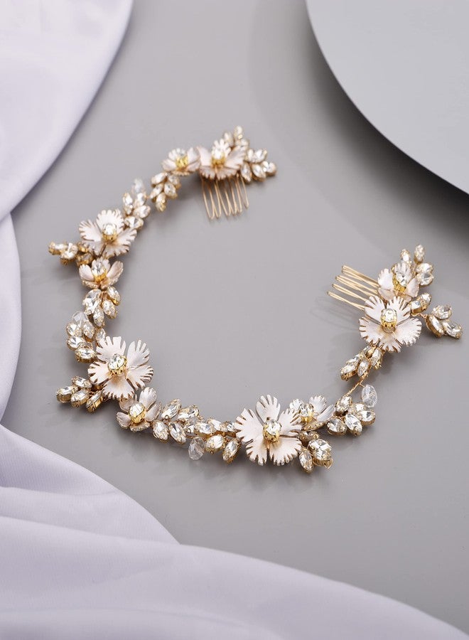 BERYUAN Champagne Flower Crystal Hair Piece Bridal Headband for Bride Bridesmaid Wedding Hair Accessories for Women and Girls - Image 2