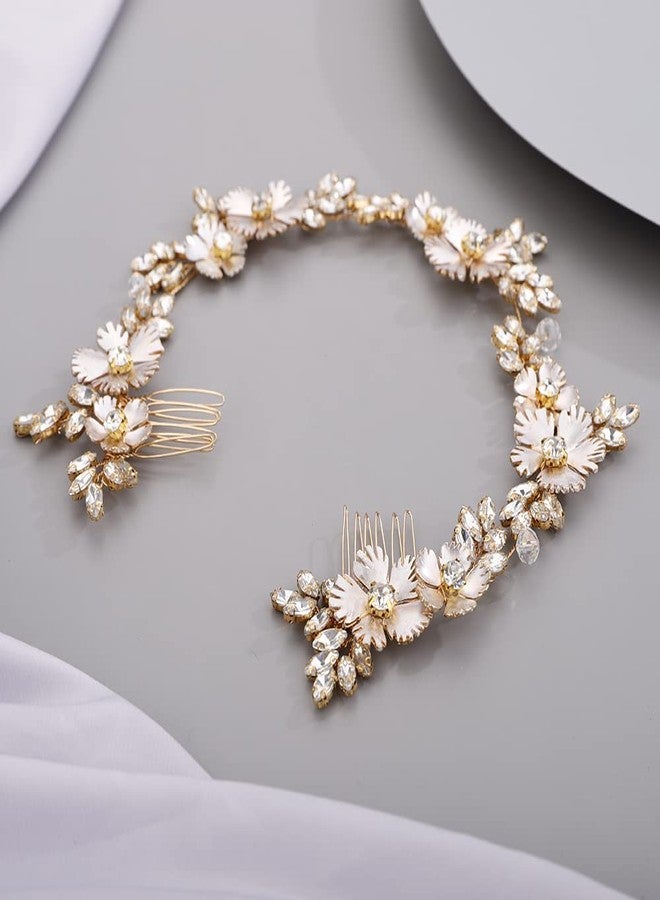 BERYUAN Champagne Flower Crystal Hair Piece Bridal Headband for Bride Bridesmaid Wedding Hair Accessories for Women and Girls - Image 5