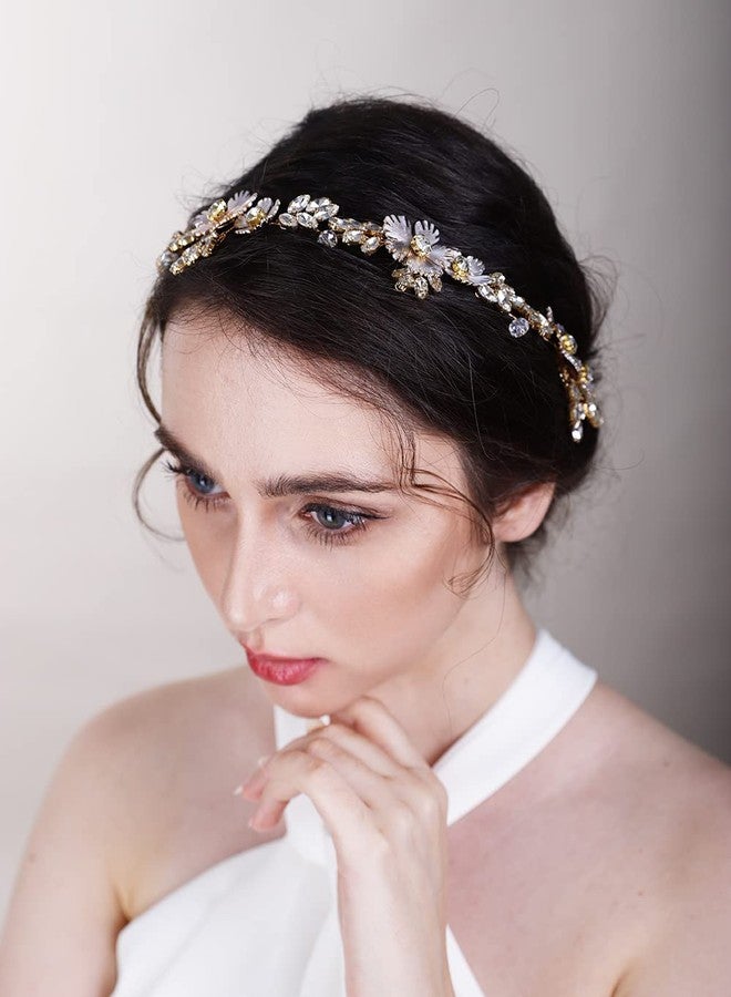 BERYUAN Champagne Flower Crystal Hair Piece Bridal Headband for Bride Bridesmaid Wedding Hair Accessories for Women and Girls - Image 4