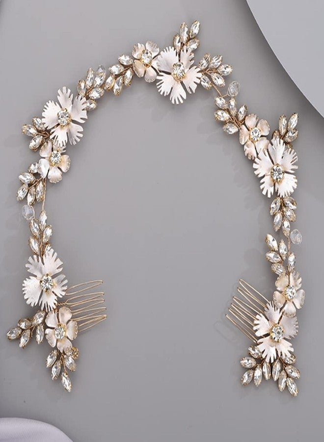 BERYUAN Champagne Flower Crystal Hair Piece Bridal Headband for Bride Bridesmaid Wedding Hair Accessories for Women and Girls - Image 1