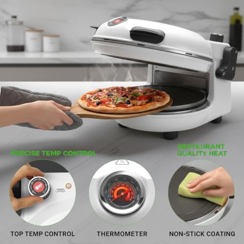 NutriChef Electric Pizza Oven | 1200W Countertop Pizza Maker with Temperature Control & Thermometer | Viewing Window for Precise Cooking | Heats up to 800˚F | Easy to Clean Non-Stick Coating | White - Image 5