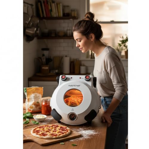 NutriChef Electric Pizza Oven | 1200W Countertop Pizza Maker with Temperature Control & Thermometer | Viewing Window for Precise Cooking | Heats up to 800˚F | Easy to Clean Non-Stick Coating | White - Image 4