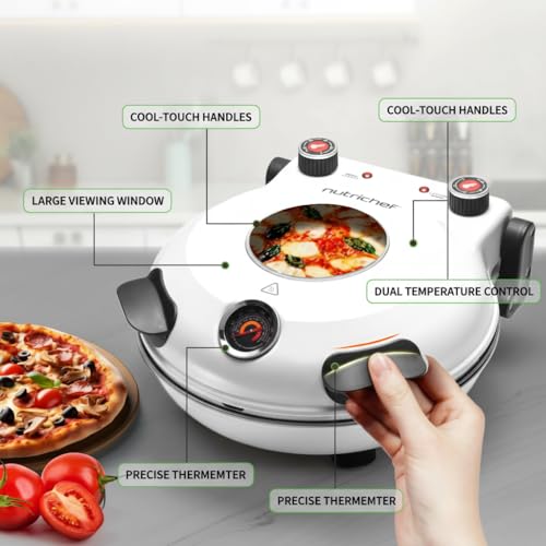 NutriChef Electric Pizza Oven | 1200W Countertop Pizza Maker with Temperature Control & Thermometer | Viewing Window for Precise Cooking | Heats up to 800˚F | Easy to Clean Non-Stick Coating | White - Image 3