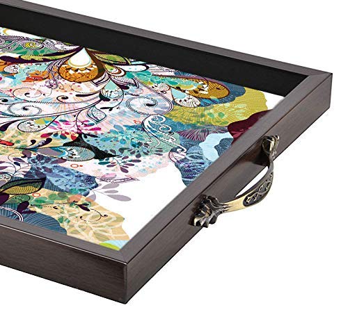 Paper Plane Design Handmade Serving Tray with Brass Metal Handle for Home and Office 14 x 14 inch (Pattern_12) - Image 3