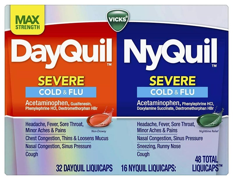 Vicks Dayquil and Nyquil Severe Cough, Cold & Flu Relief 48 Liquicaps - Image 1