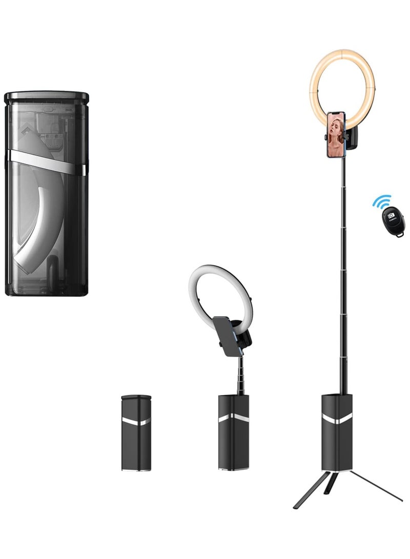 تايكوم ضوء حلقي مع حامل ثلاثي القوائم ومشبك هاتف 10.2 بوصة/26 سم، ضوء سيلفي للهاتف مع بطارية، ضوء دائري LED للتدوين المرئي، وسائل التواصل الاجتماعي، الصور، تسجيل مكالمات الفيديو (قابل للطي 190 سم) - Image 1
