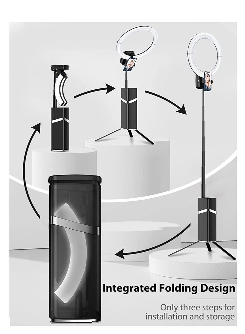 تايكوم ضوء حلقي مع حامل ثلاثي القوائم ومشبك هاتف 10.2 بوصة/26 سم، ضوء سيلفي للهاتف مع بطارية، ضوء دائري LED للتدوين المرئي، وسائل التواصل الاجتماعي، الصور، تسجيل مكالمات الفيديو (قابل للطي 190 سم) - Image 5