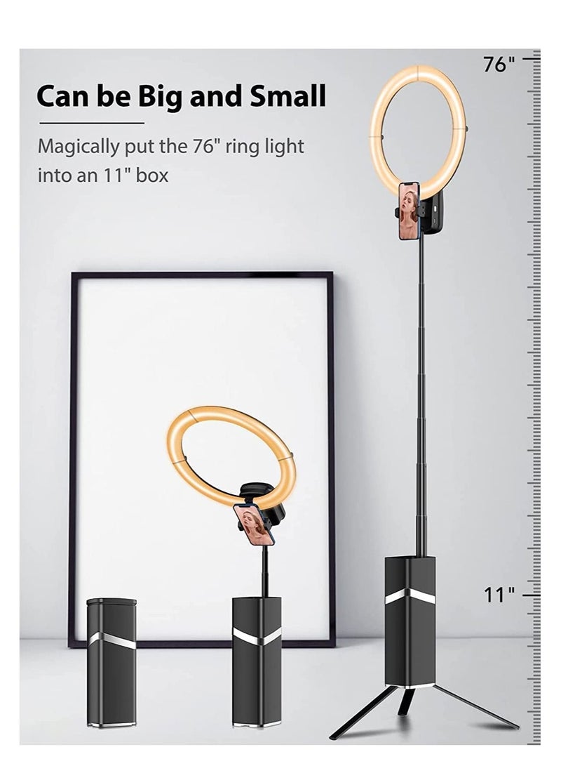 تايكوم ضوء حلقي مع حامل ثلاثي القوائم ومشبك هاتف 10.2 بوصة/26 سم، ضوء سيلفي للهاتف مع بطارية، ضوء دائري LED للتدوين المرئي، وسائل التواصل الاجتماعي، الصور، تسجيل مكالمات الفيديو (قابل للطي 190 سم) - Image 4
