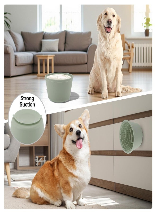 GLIDESMOOTH Slow Feeder Dog Bowls, Silicone Dog Lick Bowl with Brush & Scraper, Non-Slip Base Slow Feeder for Anxiety Alleviating & Oral Health, Deep Green - Image 4
