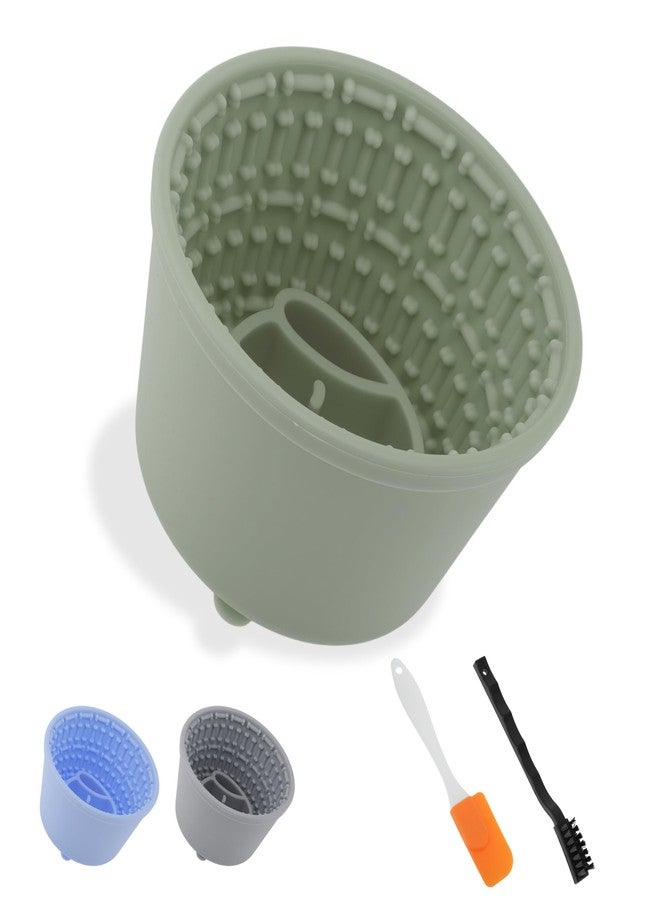 GLIDESMOOTH Slow Feeder Dog Bowls, Silicone Dog Lick Bowl with Brush & Scraper, Non-Slip Base Slow Feeder for Anxiety Alleviating & Oral Health, Deep Green - Image 1