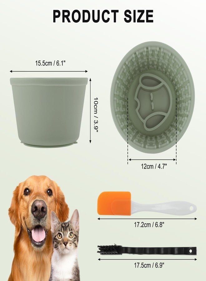GLIDESMOOTH Slow Feeder Dog Bowls, Silicone Dog Lick Bowl with Brush & Scraper, Non-Slip Base Slow Feeder for Anxiety Alleviating & Oral Health, Deep Green - Image 2