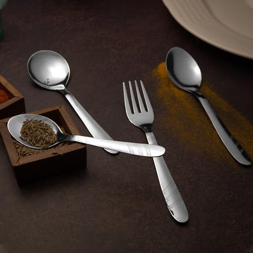 Parage Miracle Stainless Steel Cutlery Set of 25, Contains, Dinner Spoons Set of 6, Tea Spoon Set of 6, 6 Fork, 6 Soup Spoons, 1 Stylish Stand, Elegant Cutlery Set for Dining Table, Mirror Polished - Image 4