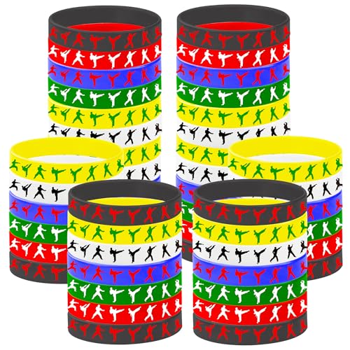 CupaPlay 48 Taekwondo Karate Rubber Wristbands Kung Fu Wrestling Theme Party Supplies Decorations Birthday Favors - Image 1