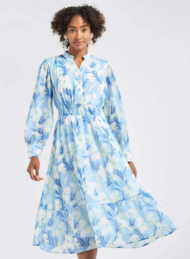 سبلاش فيڤ فستان قميص ميدي بطبعات أزهار وأكمام طويلة وتفاصيل بكسرات